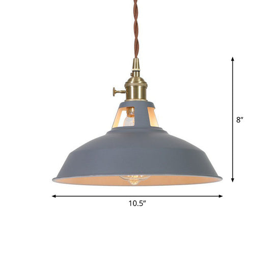 Barn Shaped Macaron Metal Pendant Light With Vent Design - 1-Light Suspension For Restaurants Grey