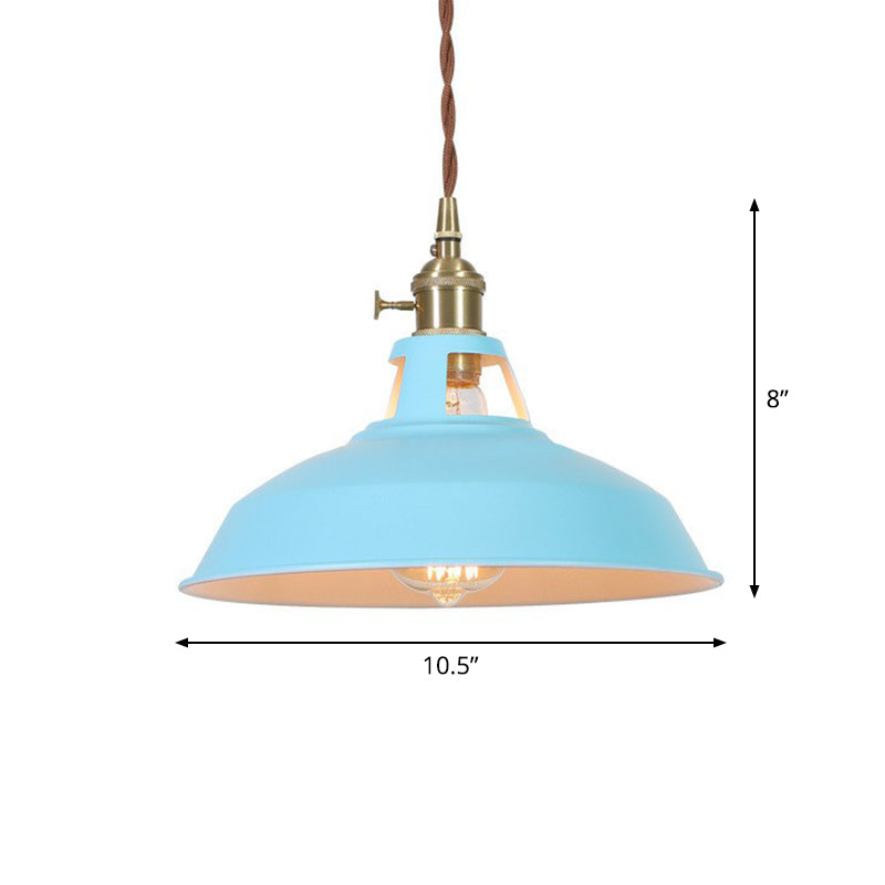 Barn Shaped Macaron Metal Pendant Light With Vent Design - 1-Light Suspension For Restaurants Blue