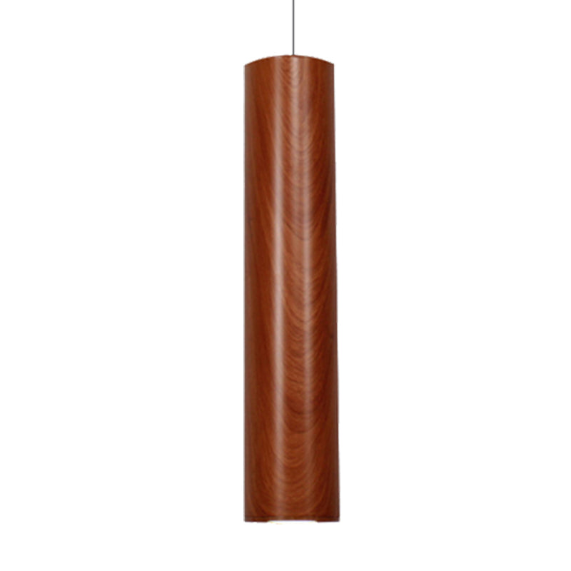 Hyadum I - Modern Cylinder Ceiling Light With Wood Grain Shade Metal Brown Living Room Pendant In