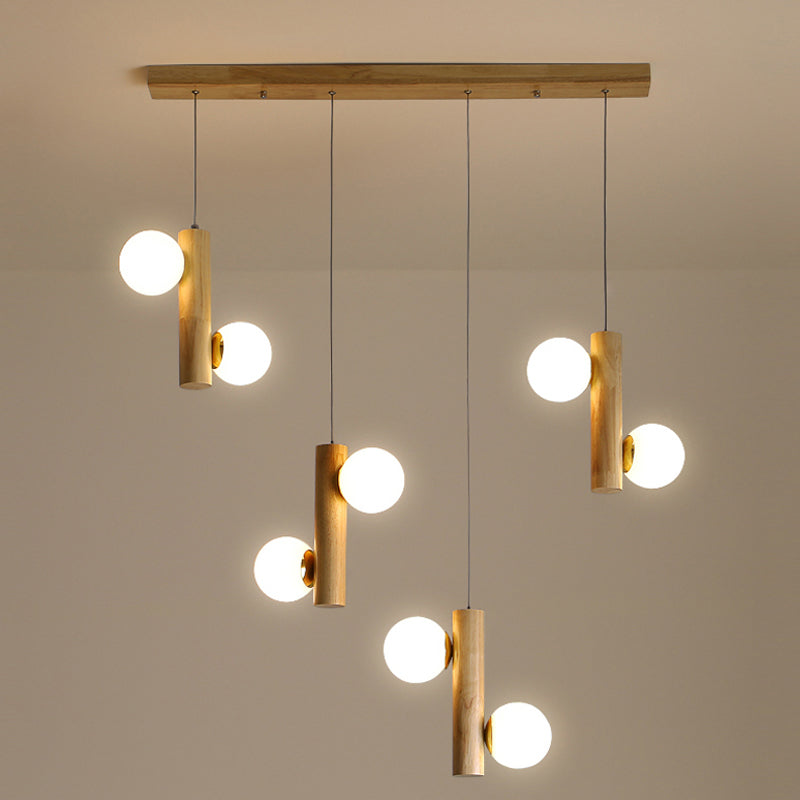 Nordic Opal Glass Ball Pendant Light - Modern Hanging Fixture For Dining Room 8 / Wood