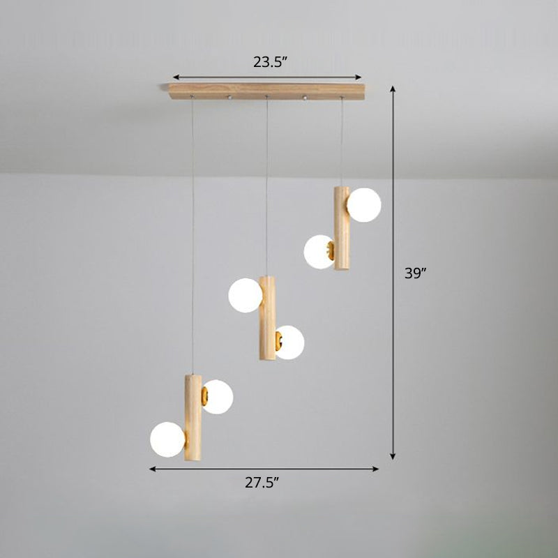 Nordic Opal Glass Ball Cluster Pendant Light For Dining Room 6 / Wood