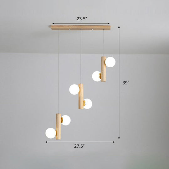 Nordic Opal Glass Ball Pendant Light - Modern Hanging Fixture For Dining Room 6 / Wood