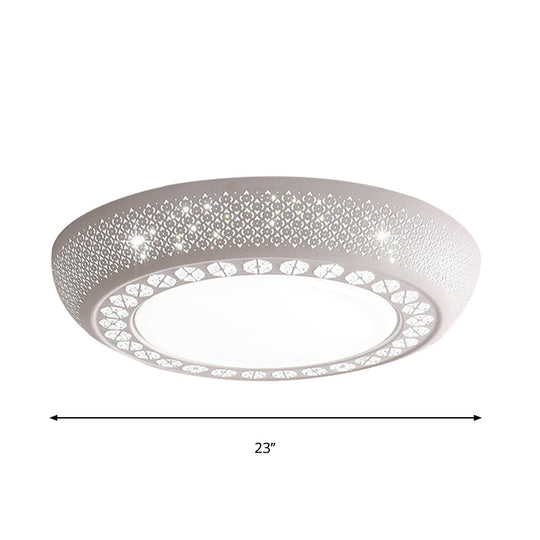 Modern Acrylic White Flush Mount Ceiling Light With Crystal Accent - 23/42/35 Wide Drum Shade For