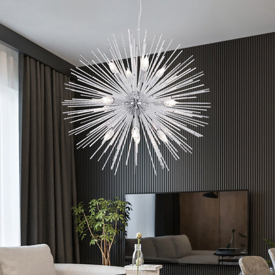 Modern Hedgehog Chandelier With Carved Metal Design For Living Room - Stylish Hanging Light Fixture