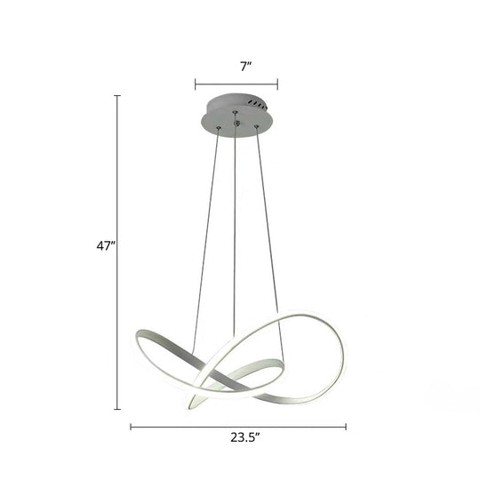 White Acrylic Led Cycle Chandelier Pendant For Dining Room - Decorative Ceiling Light / 23.5’