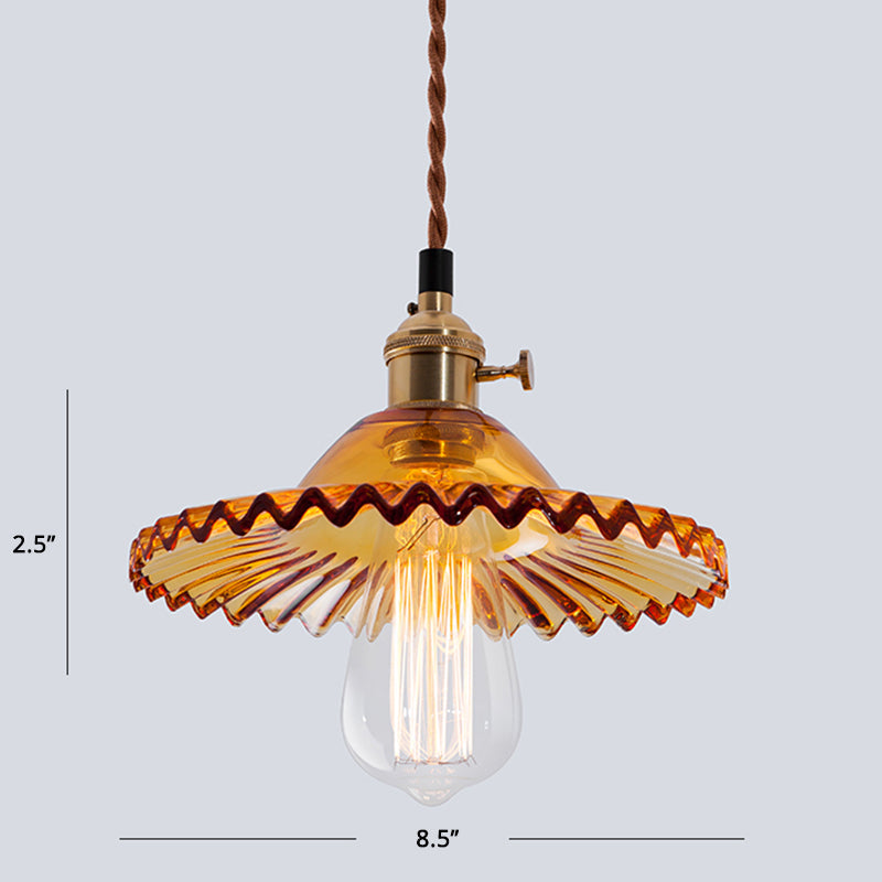 Nordic Radial Wave Glass Pendant Light - 1-Light Dining Room Ceiling Fixture Yellow-Brown