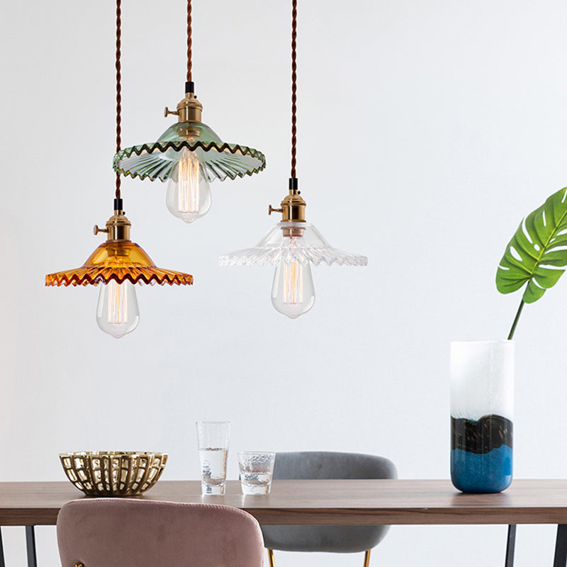 Nordic Radial Wave Glass Pendant Light - 1-Light Ceiling Fixture For Dining Room