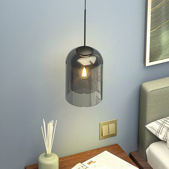 Dual Dome Nordic Style Pendant Light With Pendulum And Glass Accent Smoke Gray