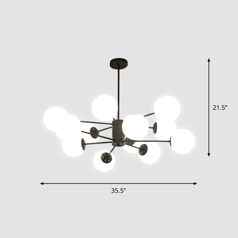 Frosted White Glass Chandelier - Postmodern Suspension Light With Burst Design 12 / Black