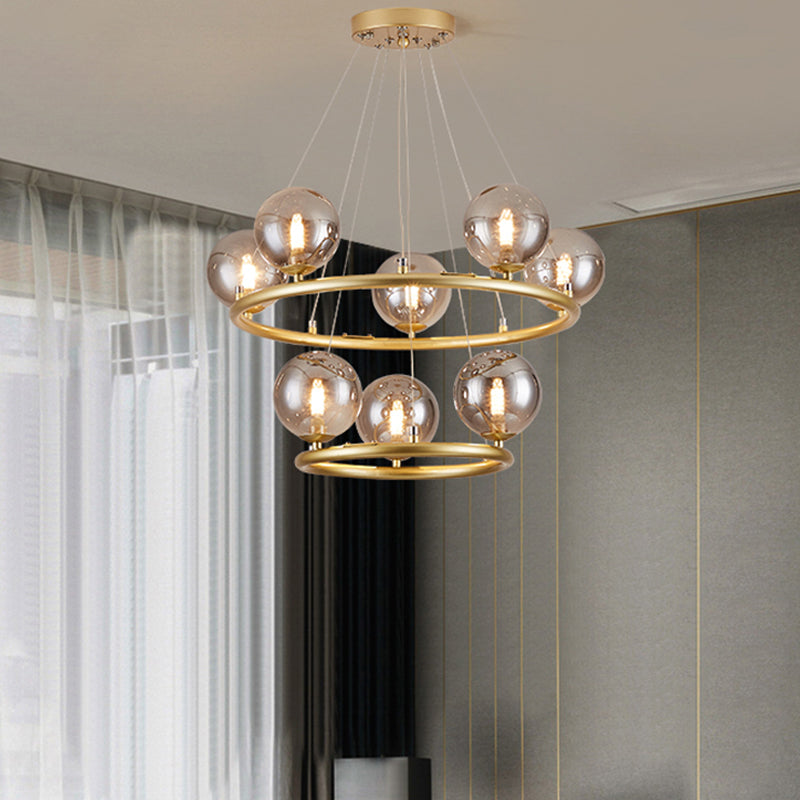 Postmodern Metal Pendant Chandelier With Glass Ball Shade
