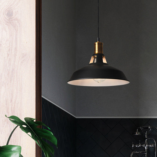 Iron Hanging Pendant Light Fixture For Restaurants - Single Ceiling Pot Cover Lamp Black Outer &