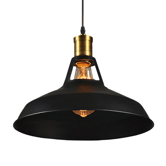 Iron Hanging Pendant Light Fixture For Restaurants - Single Ceiling Pot Cover Lamp Black / 12