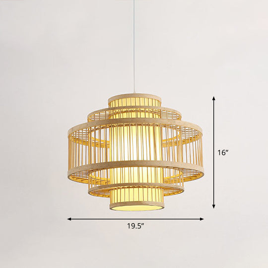 Modern Bamboo Hanging Pendant Light - Elegant Single Restaurant Ceiling Lamp In Wood / 19.5’ Round
