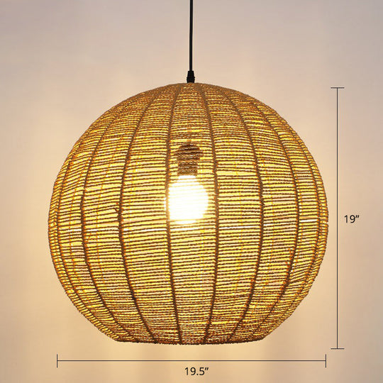 Minimalist Rattan Pendant Light For Restaurants - Sphere Shaped With 1 Head Wood / 19.5