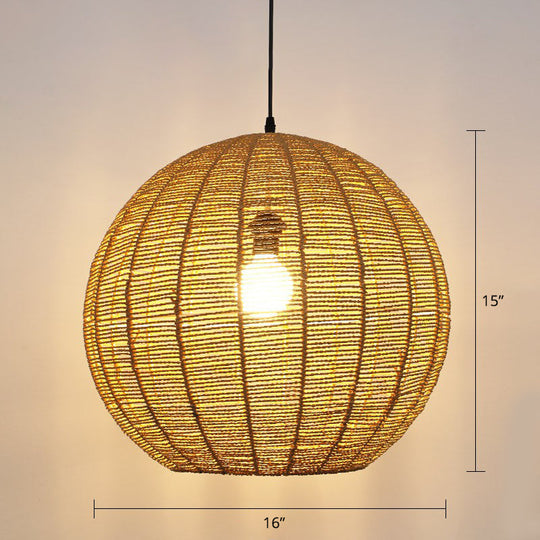 Minimalist Rattan Pendant Light For Restaurants - Sphere Shaped With 1 Head Wood / 16