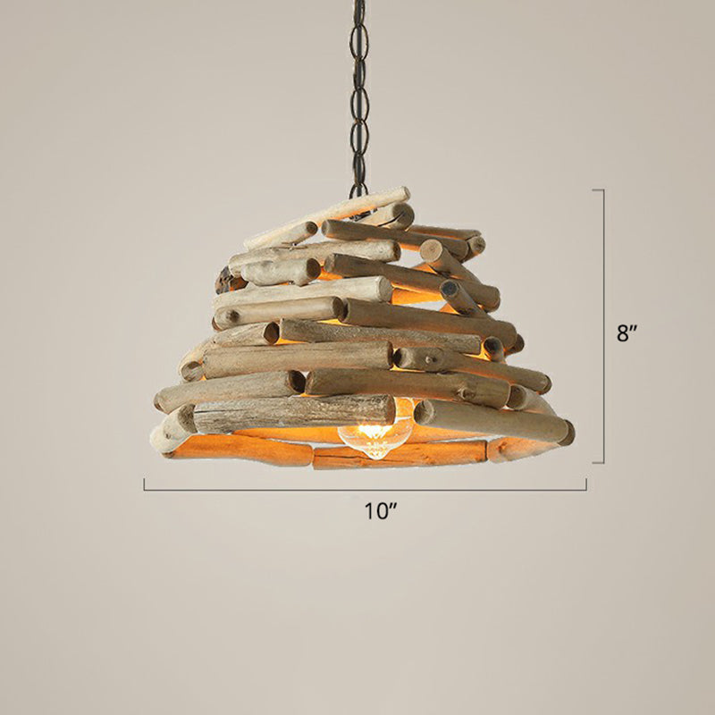 Lodge Wooden Single Pendant Light Fixture - Stacked Sticks Suspension Lamp For Dining Room Wood / 10