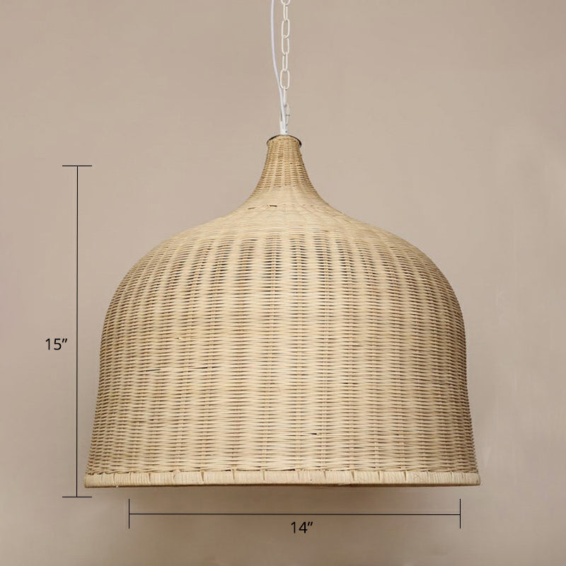 Bamboo Hanging Lamp: Modern Cloche Shape Wood Ceiling Light For Bedroom / 14’