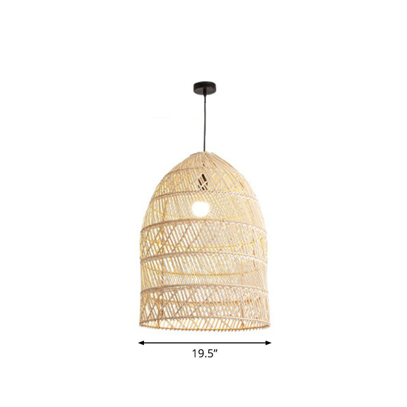 Rustic Rattan Domed Pendant Lamp - 1-Head Bedroom Ceiling Light Wood / Large Oval
