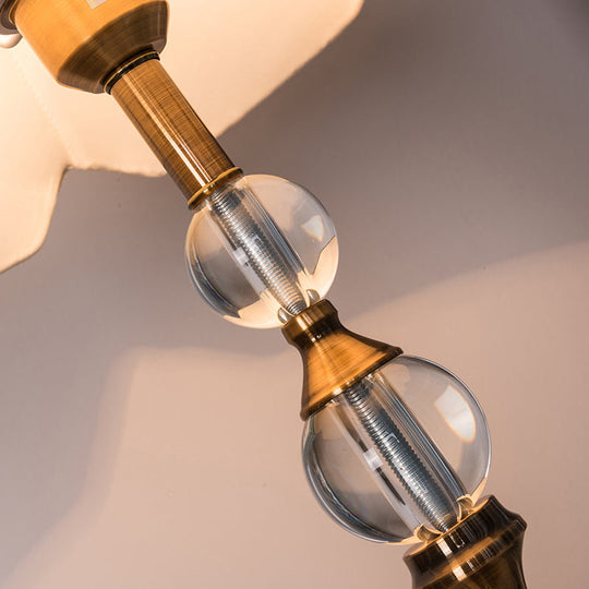 Rustic Fabric Floor Lamp With Crystal Ball Accent - White Lighting Scallop Bell Shade 1 Bulb Stand