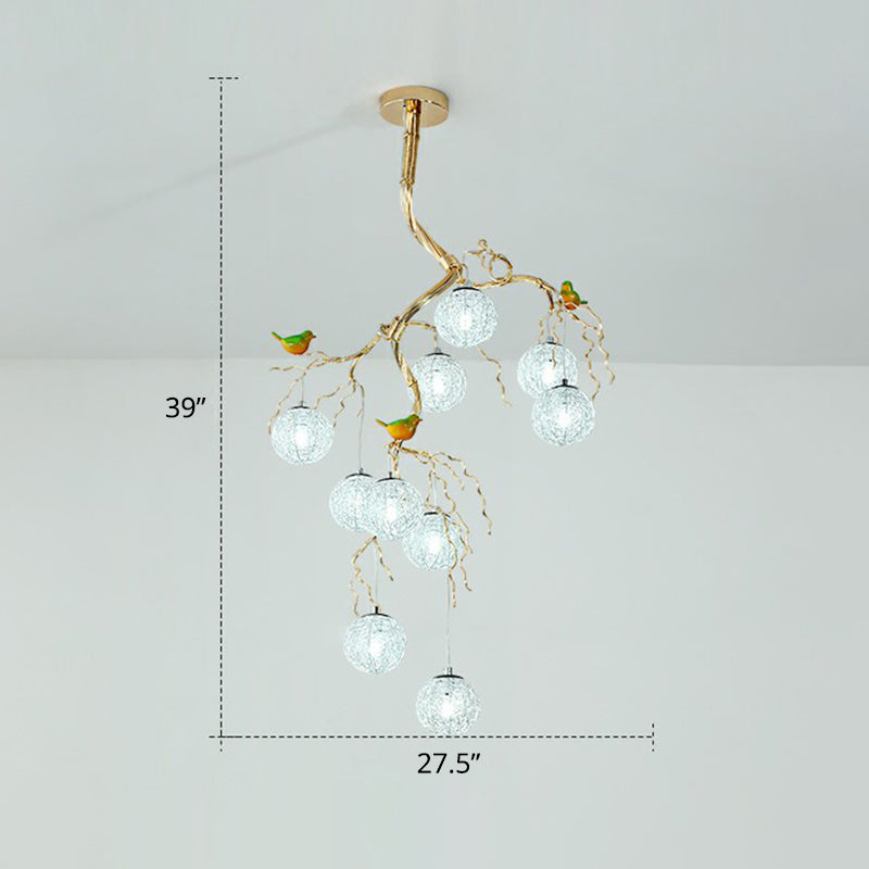 Led Ball Tree Chandelier: Artistic Gold Hanging Lamp With Bird Decor Aluminum Wire 10 / White