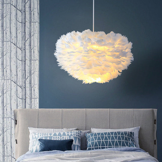 Nordic Style Feather Dome Pendant Light For Bedroom Suspension Fixture