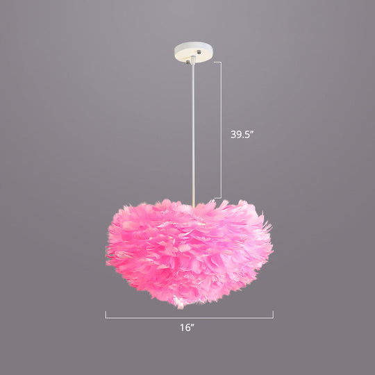 Nordic Style Feather Dome Pendant Light For Bedroom Suspension Fixture Pink / 16