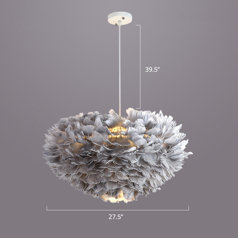 Nordic Style Feather Dome Pendant Light For Bedroom Suspension Fixture Grey / 27.5