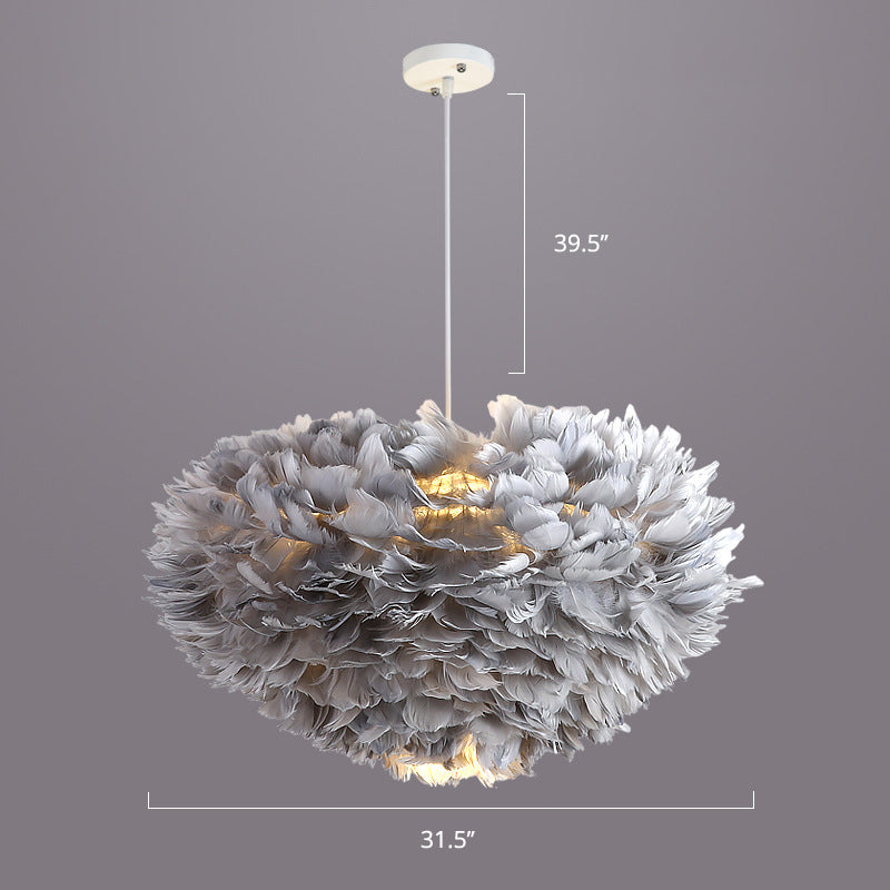 Nordic Style Feather Dome Pendant Light For Bedroom Suspension Fixture Grey / 31.5