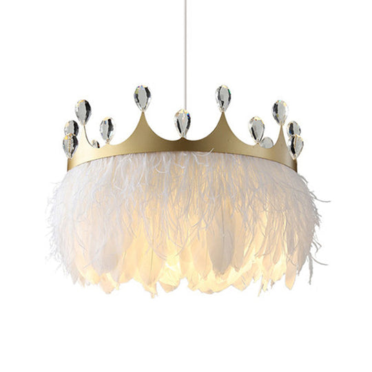 Minimalist Feather Crown Pendant Light With Crystal Deco