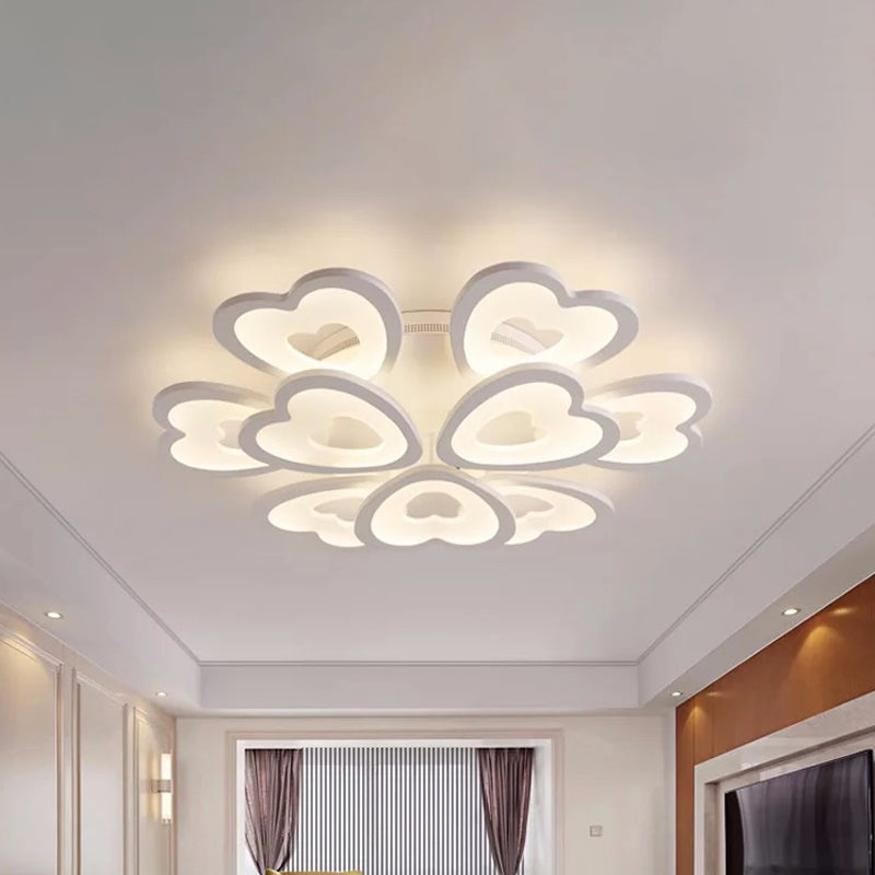 Heart Acrylic Shade Flush Mount Light For Bedroom - White Ceiling Lamp In Warm/White/Natural