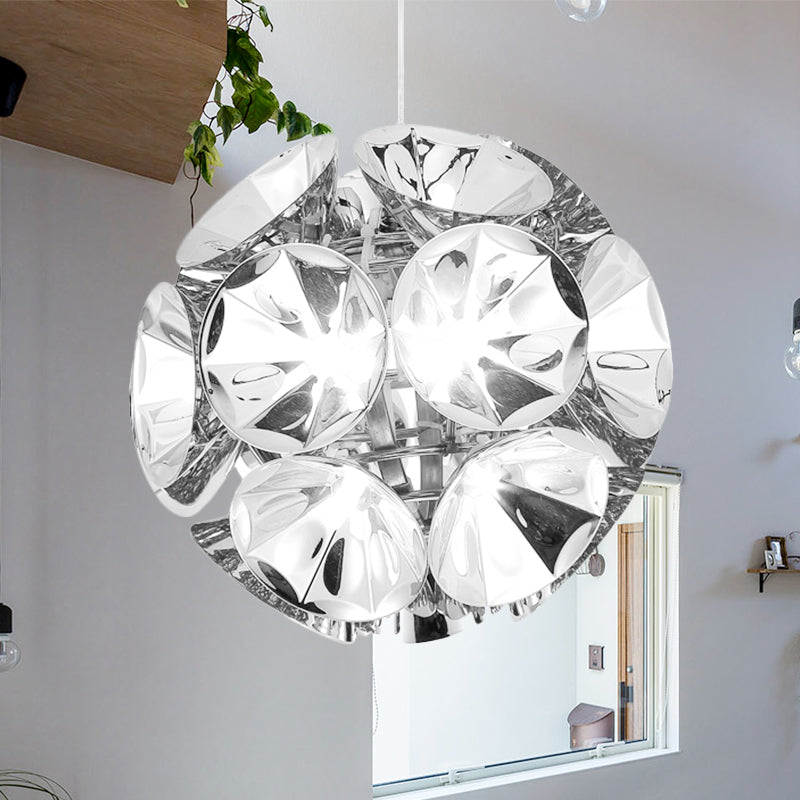 Modern Metal Chrome/Gold Led Ball Pendant Light Fixture - White/Warm 7/11 Dia Chrome / 7 White