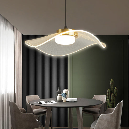 Led Ruffled Pendulum Light: Clear Acrylic Simplicity For Dining Room