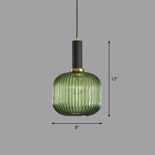 Ribbed Glass Pendant Light - Bottle Shaped Minimalist 1-Light Fixture For Dining Room Green