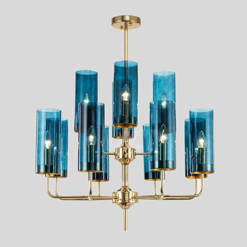 Glass Brass Finish Chandelier Light For Modern Living Room
