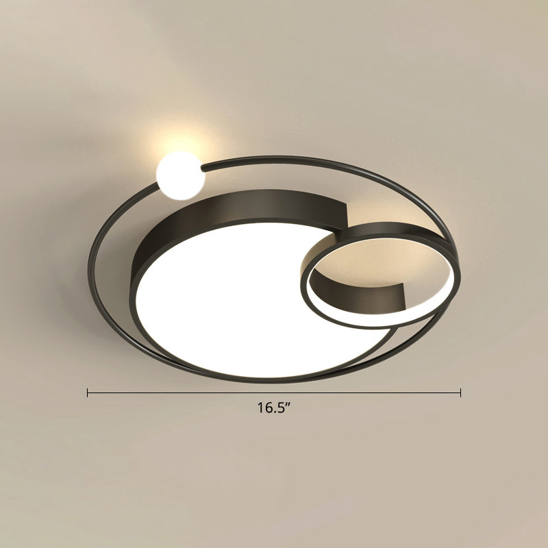 Nordic Moon Led Metal Ceiling Light For Bedroom Black / 16.5 White