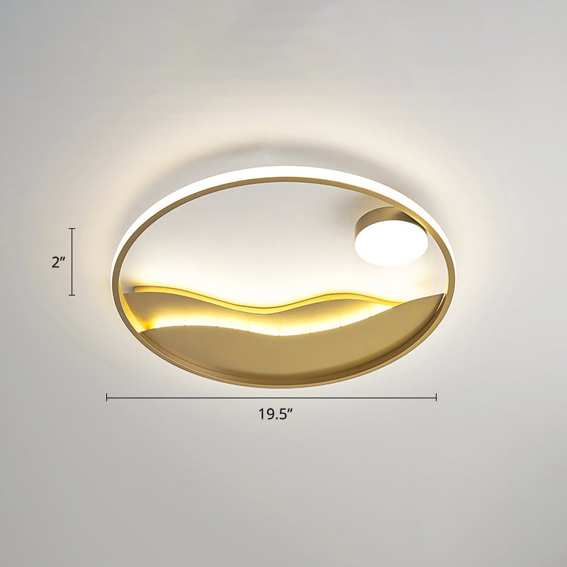 Metal Sunset & Sea Led Ceiling Light With Halo Ring For Bedroom Flush Mounting Gold / 19.5 Third