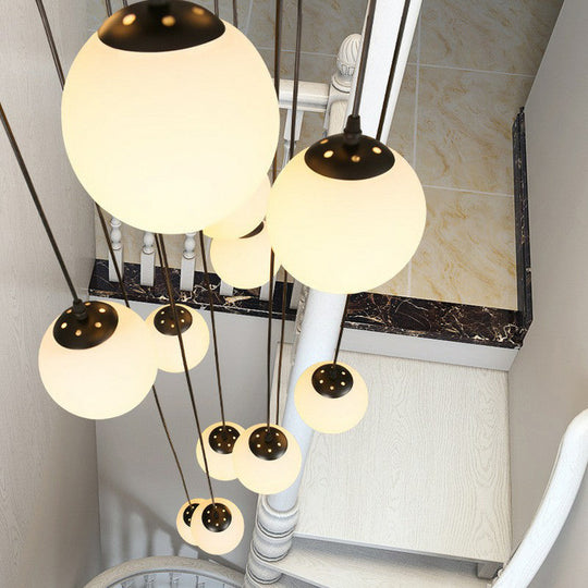 Black Globe Pendant Light Fixture With Cream Glass - Perfect For Stairs And Multiple Hanging Lights