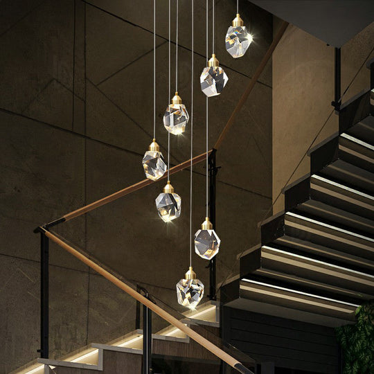 Minimalistic Multi Pendant Ceiling Light With Clear Faceted Crystal Gemstones - Perfect For