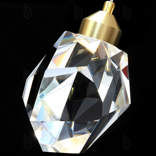 Minimalistic Crystal Gemstone Hanging Multi Pendant Ceiling Light For Staircase - Clear Faceted