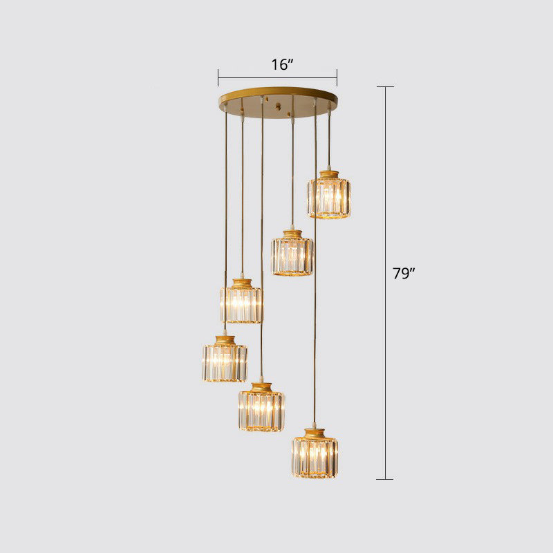 Prismatic Crystal Pendant Chandelier With Postmodern Cylindrical Design - Ideal For Stairways 6 /