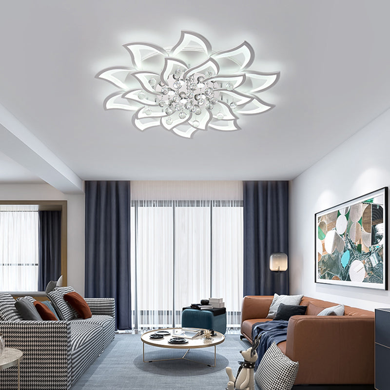 Contemporary White Metal Flushmount Light With Crystal Ball Accent