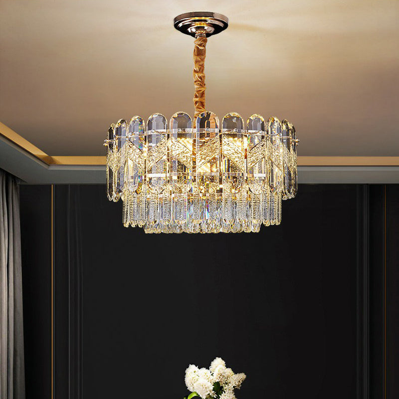 Modern K9 Crystal Hanging Lamp For Bedroom - Clear And Layered Design / 19.5