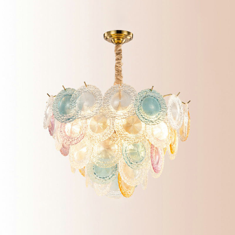 10-Light Modern Multi-Colored Glass Discs Chandelier - Stylish Pendant Ceiling Light For Bedroom