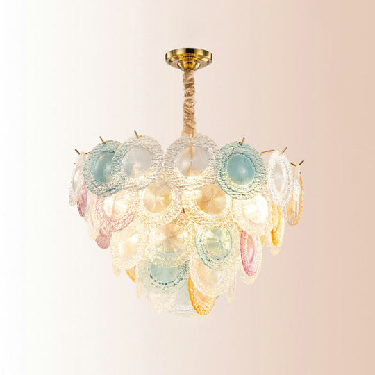 10-Light Modern Multi-Colored Glass Discs Chandelier - Stylish Pendant Ceiling Light For Bedroom