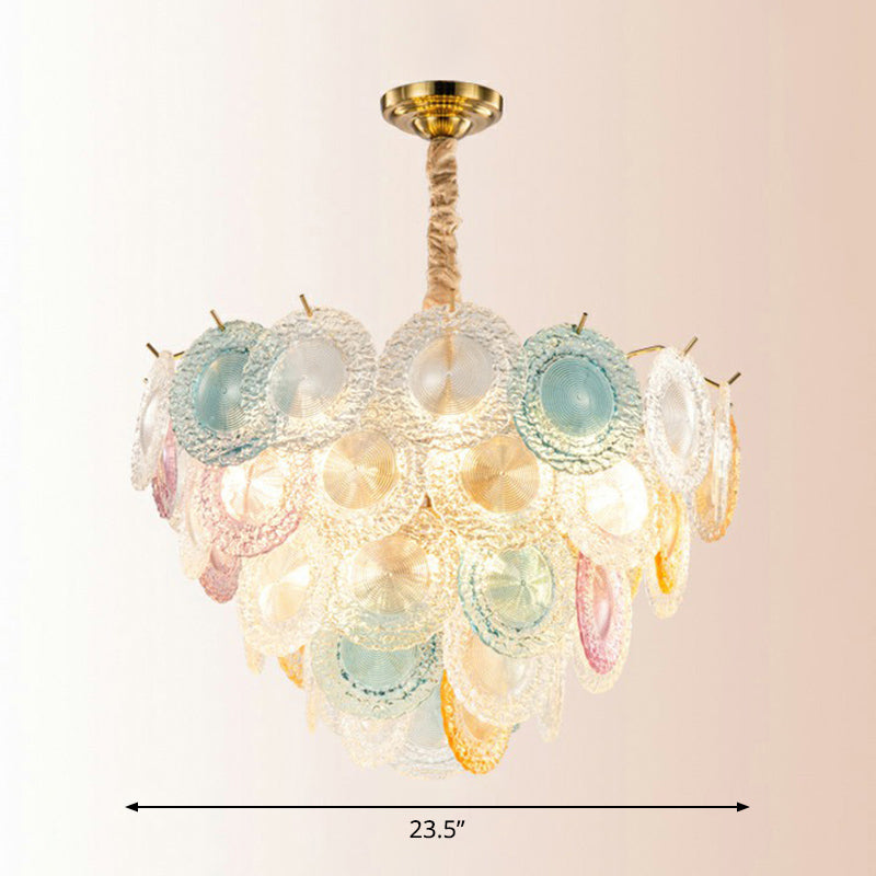 10-Light Modern Multi-Colored Glass Discs Chandelier - Stylish Pendant Ceiling Light For Bedroom