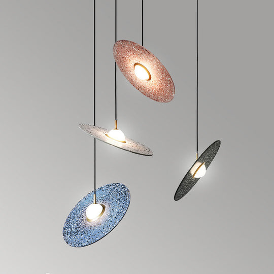 Terrazzo Disc Single-Bulb Pendant Light: Minimalistic Ceiling Suspension For Table