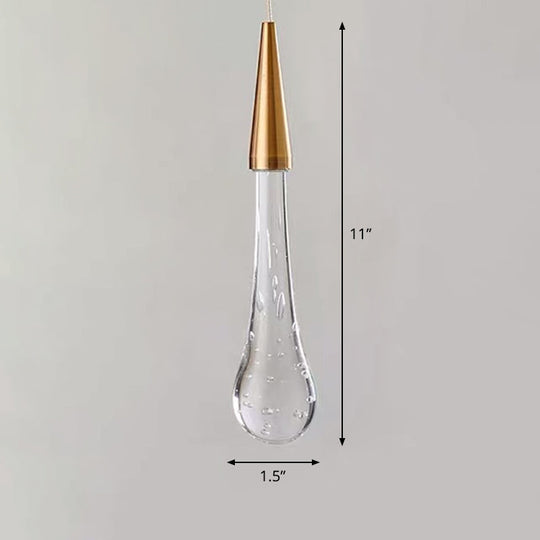 Gold Led Pendant Light: Clear Crystal Glass Waterdrop Suspension Lamp For Dining Room Décor