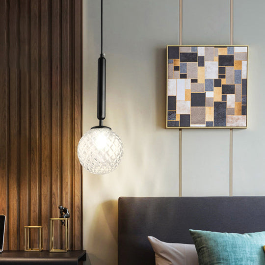 Simple Style Glass Ball Pendant Lamp For Bedroom - 1-Light Suspension Lighting