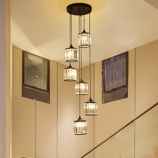 Contemporary Prismatic Crystal Cluster Pendant Light For Stairs