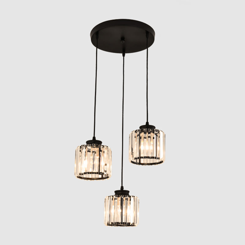Contemporary Prismatic Crystal Pendant Cluster Light For Stairs 3 / Black